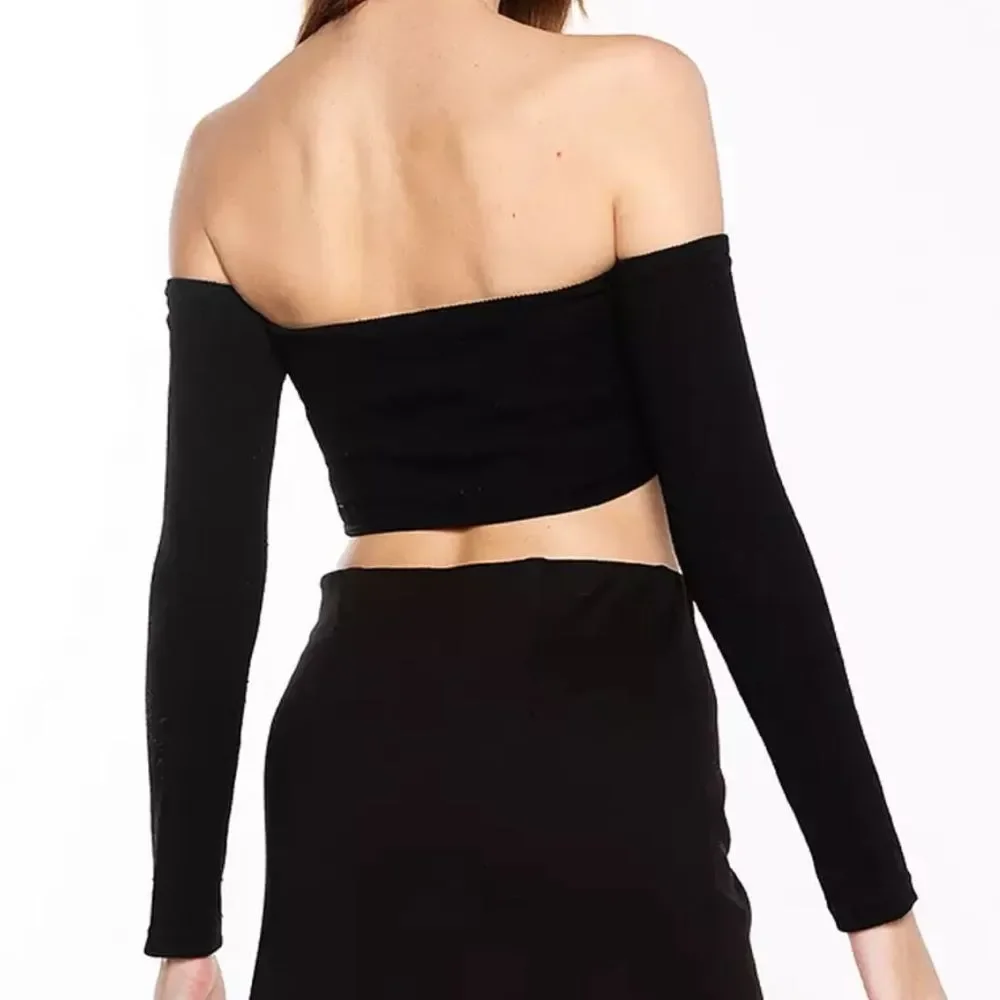 Zara Elegant Black Crop Top with Silver Accents